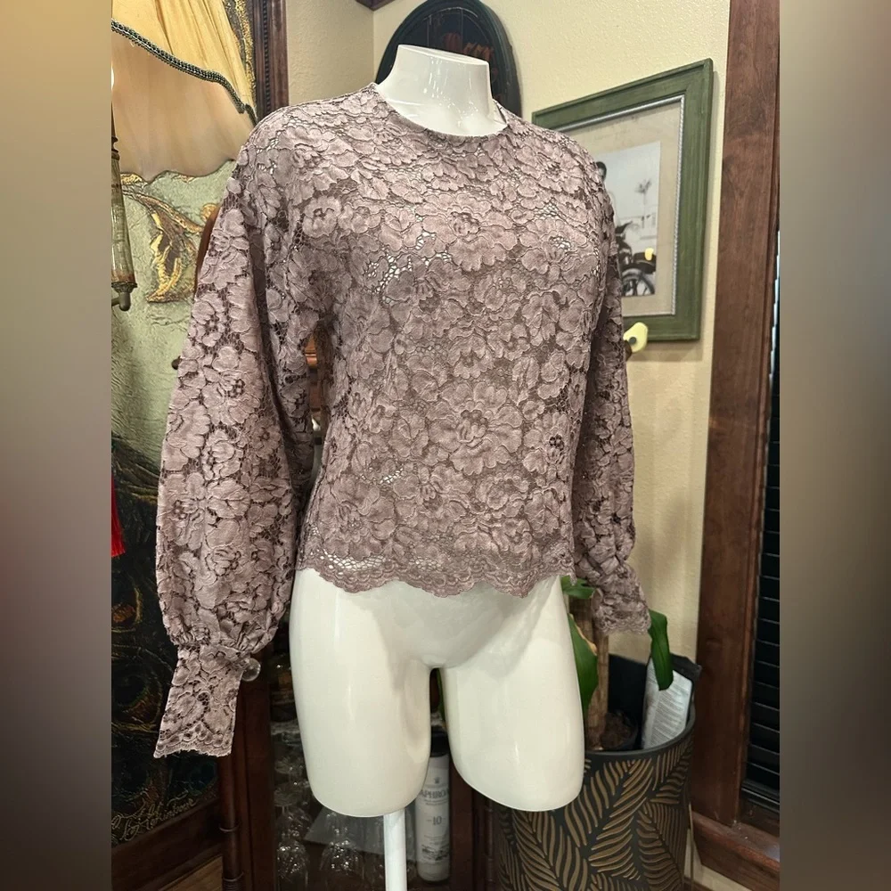 EUC Zara Brown Bishop lace Sleeve Blouse